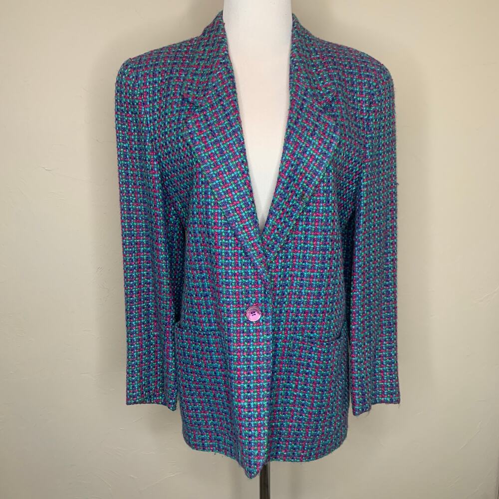 Vintage Liz Claiborne Tweed Bright Blazer Sz ? Medium